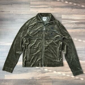 Y2K Juicy Couture Olive Green Full Zip Velour Track Jacket Size XL
